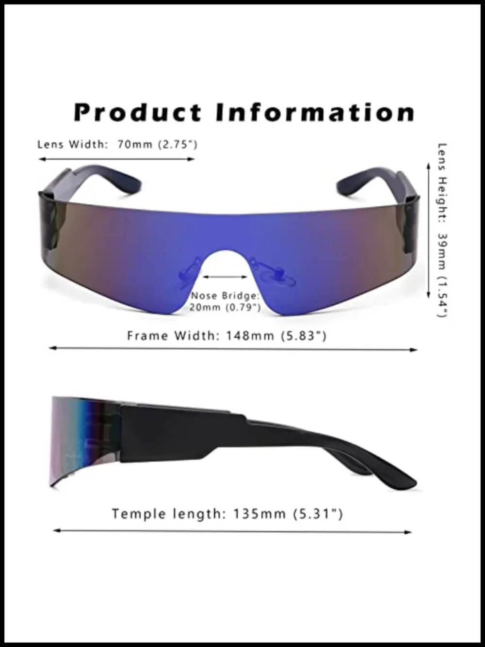 Wrap Around Sunglasses Women Men Y2K Rimless Futuristic Shield Flat Top Shades